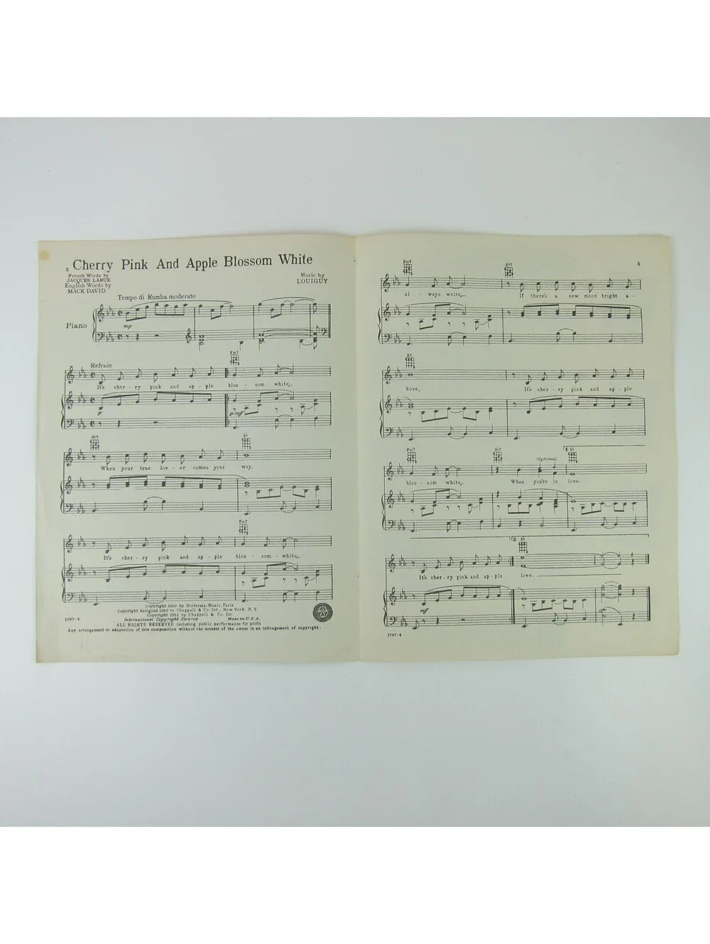 Sheet Music Cherry Pink Apple Blossom White Underwater Jane Russell Vintage 1950